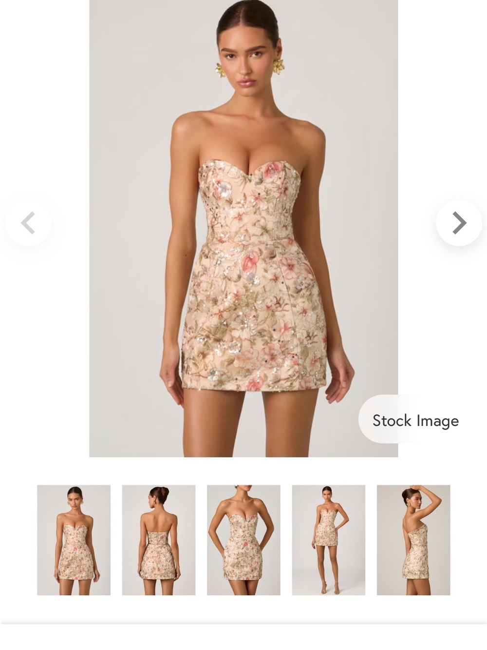 Oh Polly Strapless Floral Embellished Mini Dress - Cream Blush
